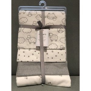 New Carter’s 4 Receiving Blankets Baby Lamb Sheep Stars Stripe Cotton Boy Girl
